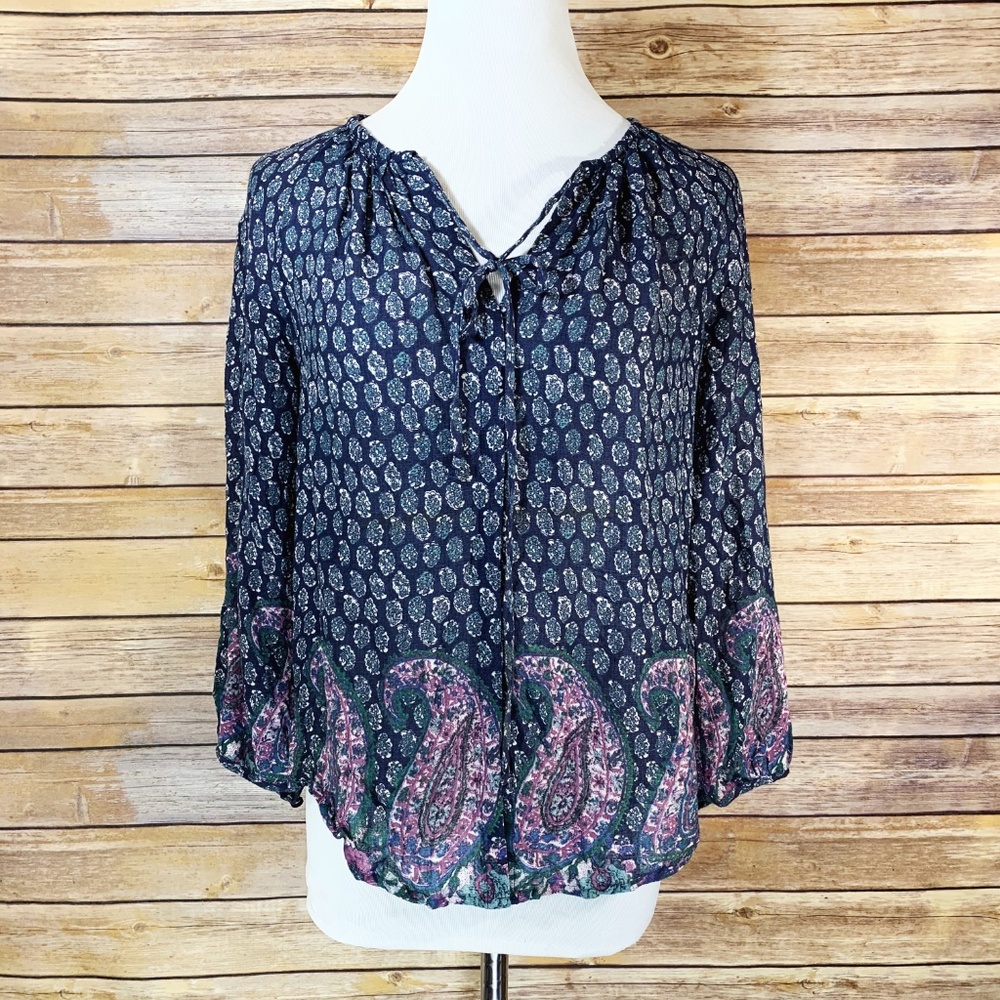 Lucky Brand Paisley Border Print Peasant Blouse